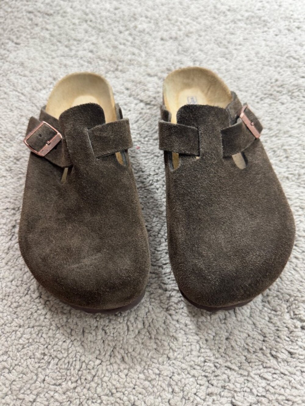 Birkenstock Boston Brown Suede Mules Sz 37 - Picture 2 of 11
